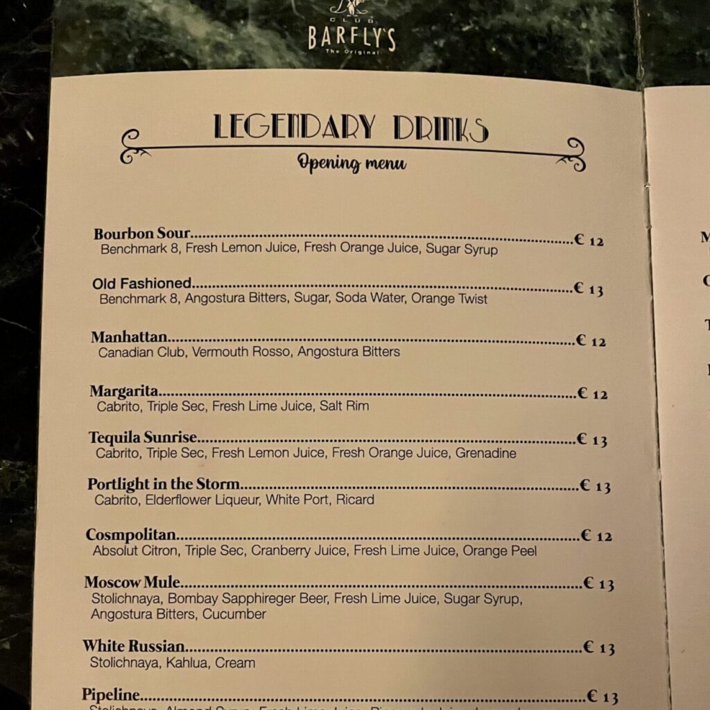 barfly menu